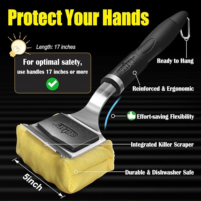 GRILLART Grill Brush Bristle Free Safe Steam Cleaning Tool, Replaceable Head for Any Grate Type - 17” Long Handle w/One-Fit-All Scraper - BBQ Accessories Cleaner for Outdoor Grill - Gifts for Men/Dad