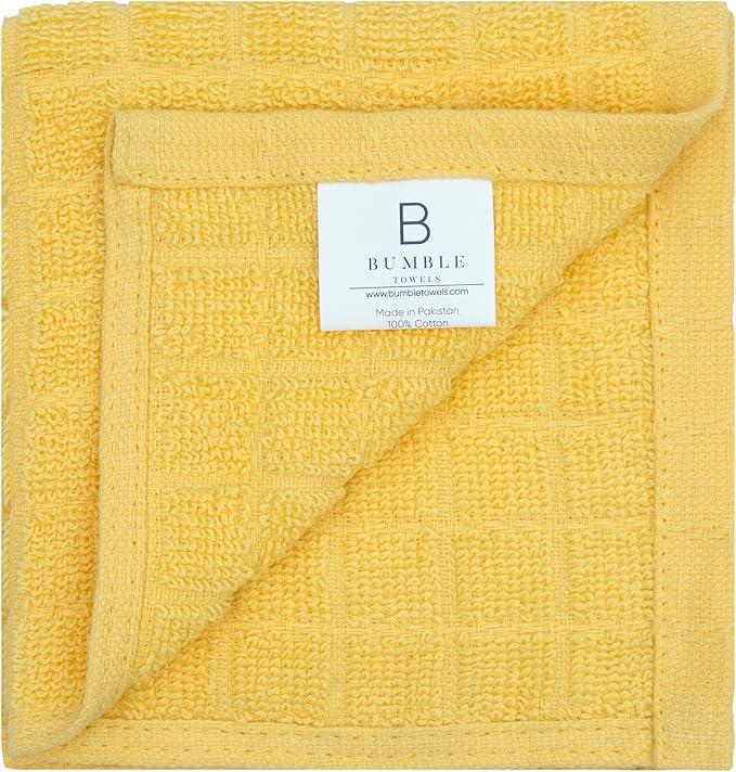 Bumble Dish Cloths (8 Pack) | 12" x 12" | 100% Cotton Kitchen Towels | 405 GSM | Soft, Highly Absorbent & Durable Dish Towels for Kitchen | Yellow