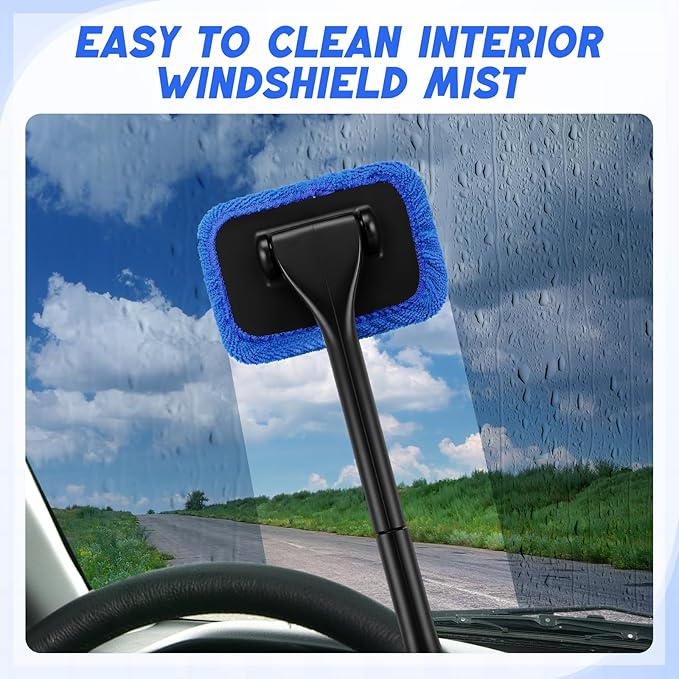 8 Pcs Car Windshield Cleaner Tool Kit with Removable Handle, Microfiber Towel Pads, Brush, Empty Spray Bottle for Auto Glass Wiper Suvs Rvs & Home Windows(Royal Blue)