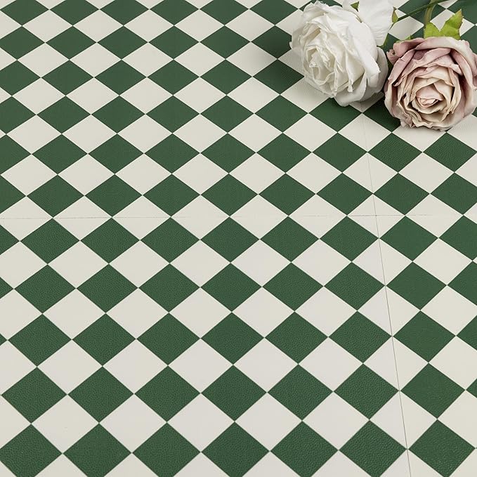 Elffloor Peel and Stick Floor Tile: 20pc 11.8 * 11.8in Self-Adhesive Waterproof Vinyl Flooring Green and White Tiles Sticker for Bathroom, Kitchen, Bedroom, Living Room
