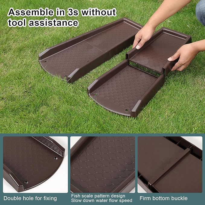 Rain Gutter Downspout Splash Block, Gutter Downspout Extensions for Water Drainage, 24" Gutter Splash Guards Downspout Extender, Fixable Down spout Drain Trays with PE Nails(1 Pack, Brown)