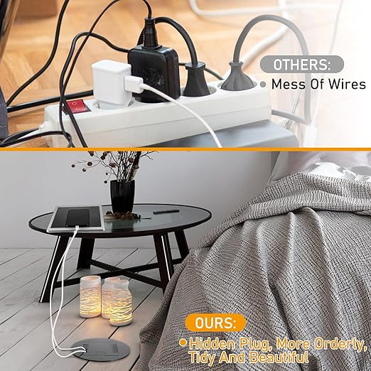 2 Pcs Recessed Floor Outlet 4. 72" x 4. 72" x 3. 94" 2-Gang with 4. 8a USB Chargers 20 Amp Floor Receptacles Round Hidden Outlet Kit Electrical Waterproof Box, Etl Listed (Black)