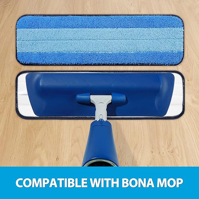 6 Pack Microfiber Cleaning Pads for Bona Mop, Safe for Hardwood and Hard-Surface Floors, Reusable Microfiber Mop Pads for 18 Inch Mop, No Residue, Super-Absorbent, Over 500 Machine Washes