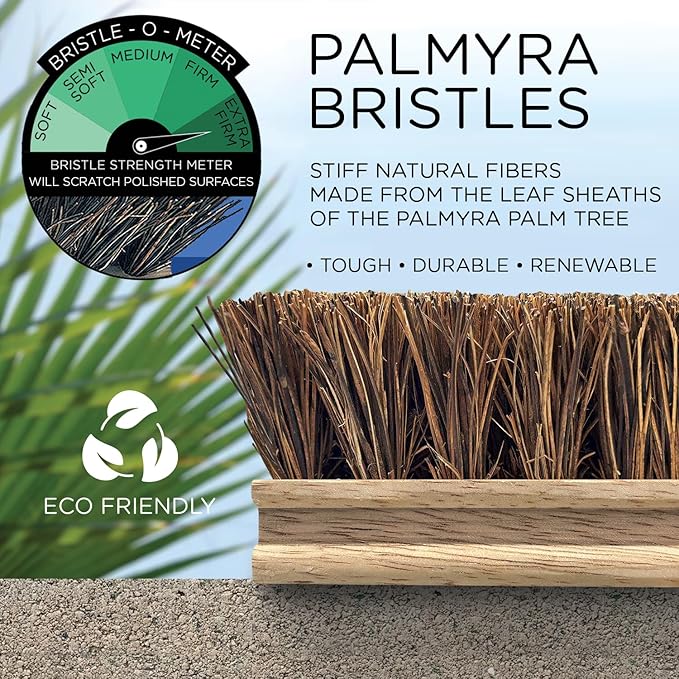 LOLA Deck Scrub Brush, 9" x 3.5" Head w/Palmyra Bristles for Outdoor Cleaning, Removes Dirt & Grime from Patios, Decks, Grout, 1 Pack