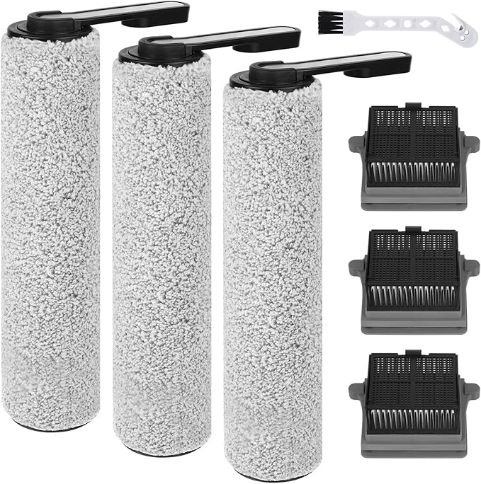 Accessory Set for Tineco iFLOOR 5 Breeze Wet and Dry Vacuum Cleaner Replacement Parts 7 Pieces Accessories 3 Roller Brushes + 3 HEPA Filters + 1 Cleaning Brush