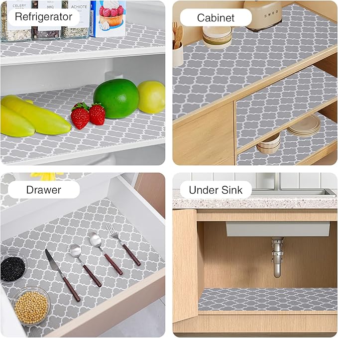 Drawer and Shelf Liner for Kitchen Cabinet,Non-Adhesive Cabinet Liner 24in x 10FT,Waterproof Shelf Paper Non-Slip Mats Cupboard Liner Contact Protect Dresser/Shelves/Table-Square Stripes