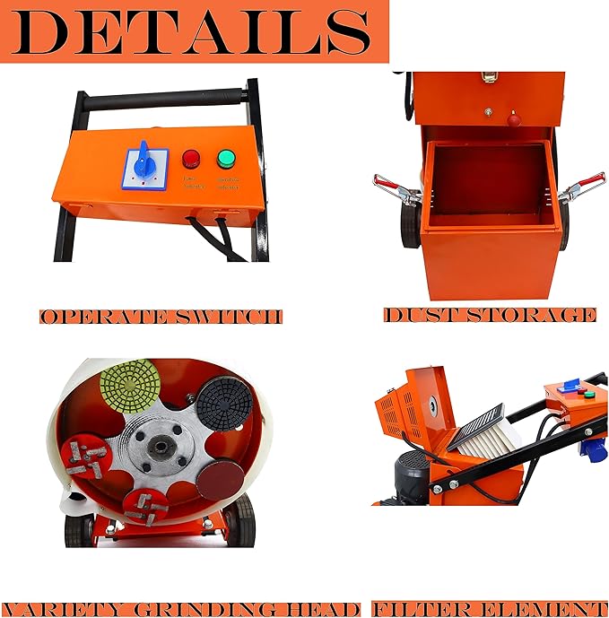 Hand-push Electric Floor Grinding Polishing Machine with Dust Suction Fan for Concrete Cement Road Renovation Paint Removal Dustless 220V