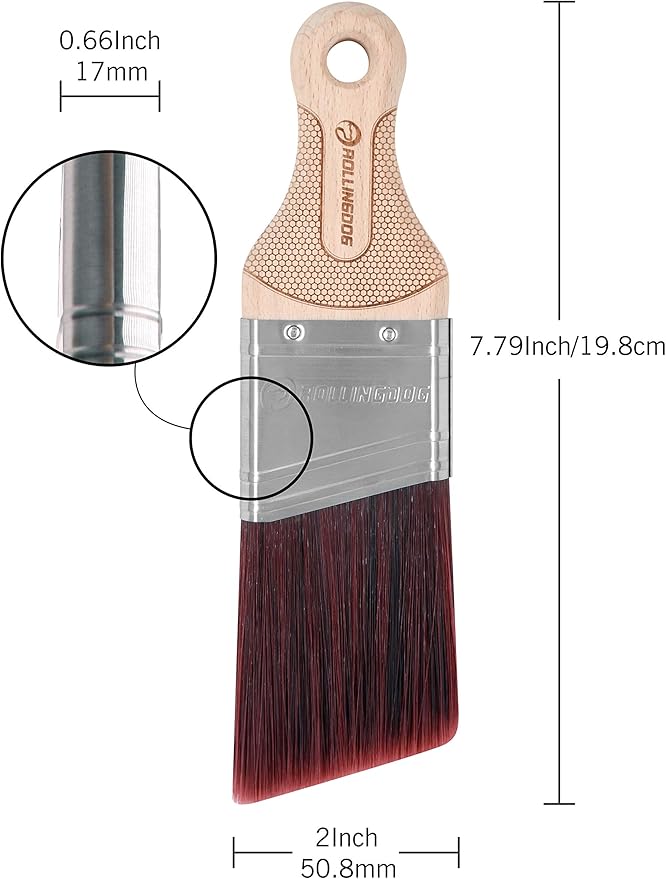 ROLLINGDOG 2 Inch Trim Brush - Short Handle Angled Paint Brush for Painting Walls, Furniture, Cutting in, Trim, Detail Painting
