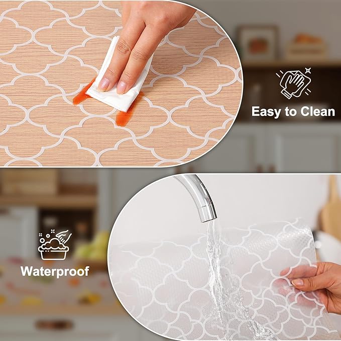 Cooyes Shelf Liner – Premium Non-Adhesive Cabinet & Drawer Liner for Kitchen – Waterproof Shelf Paper with Modern Pattern – Durable EVA Cabinet Mat – Easy to Cut （12" W x 240" L）