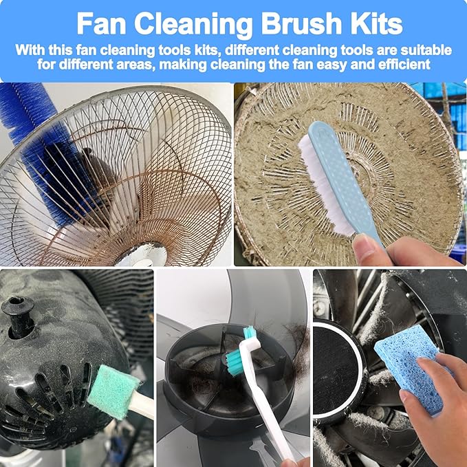 XANGNIER Fan Cleaning Brush Tools Set,6 Pcs Fan Cleaner for Stand up Fan/Desk/Window Exhaust/Box/Oscillating/Standing/Floor/Clip on/Wall/Table/Wall Mount/Pedesta Fan,Bendable Cobweb Duster Remover