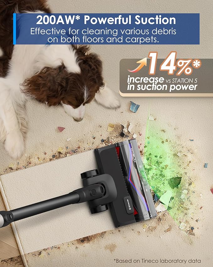 Tineco Pure ONE Station 5 Pro Cordless Vacuum, Automatic Dust Collection, 200AW Powerful Suction, ZeroTangle Brush, Up to 100 Minutes Runtime, Stick Vacuum Cleaner for Pet Hair, Carpet & Hard Floor