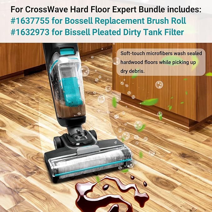 3831 Replacement Brushes and Filters for Bissell Crosswave Hard Floor Expert Vacuum 3831 HF2 3845 3847 3848, for Bissell Crosswave Replacement Parts, Accessory Kit No. B0555, 1637755, 1632973