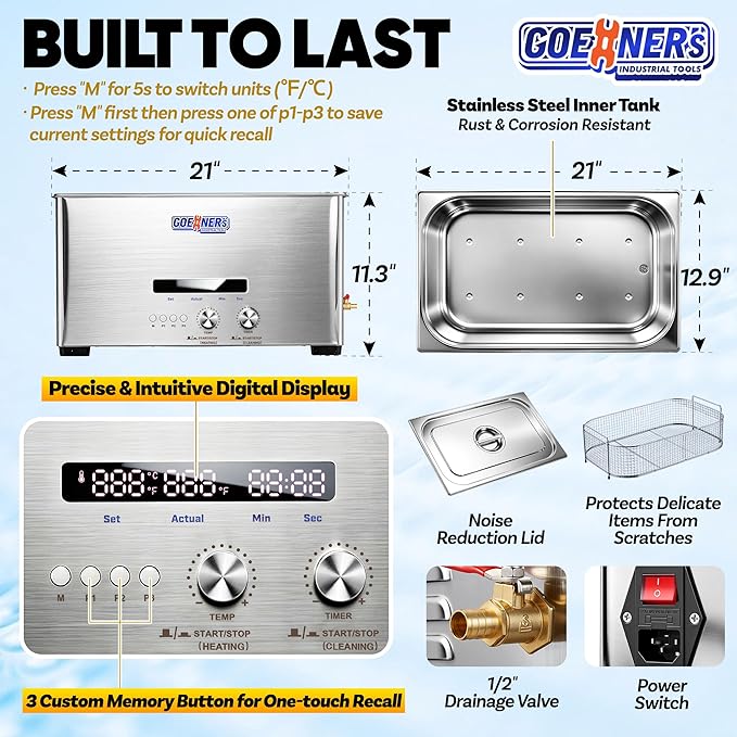 Ultrasonic Cleaner 22L, Professional Ultrasonic Cleaner Machine with Timer & Heater, Sonic Cleaning Machine for Carburetor, Gun, Industrial Parts Labs Chains Jewelry Watch Glasses 480W
