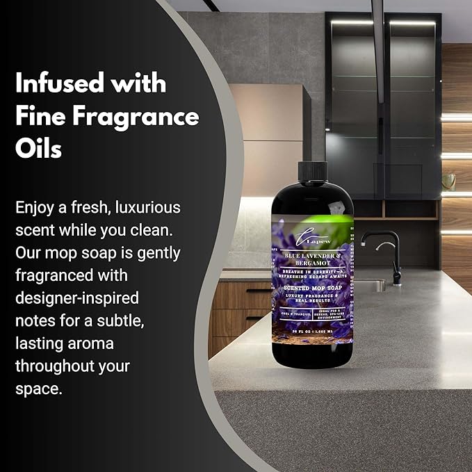 Luxury Floor Cleaner, Scented Mop Soap Concentrate | Hard Floor Cleaner for Tile, Vinyl, Laminate, LVP & Sealed Hardwood | Low-Foam, Streak-Free | 36 oz | Blue Lavender & Bergamot