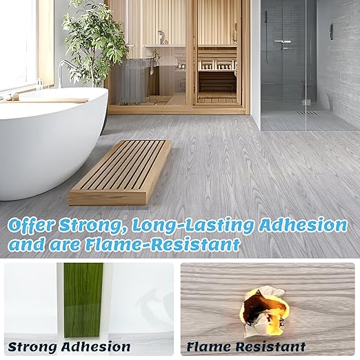 Art3d 15 Sq.ft Peel and Stick Floor Tiles, 10Pcs Luxury Vinyl Plank Flooring Wood Look, 36" × 6" Adhesive and Waterproof Tile Sticker for Bedroom, Living Room, Kitchen, Light Gray