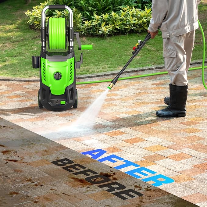 Professional Electric Pressure Washer 4800PSI, 4.0GPM Portable Power Washer with 4 QC Nozzles and Soap Bottle, Washer Machine for Cars/Home/Driveways/Patios/Decks/Fences (Green)