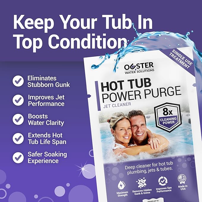 Bio Ouster Hot Tub Chemicals Kit Complete Hot Tub Cleaner Kit with 3in1 Weekly Care, Power Purge Jet Cleaner, Towel, Measuring Cup for Standard and Inflatable Spas Made in USA