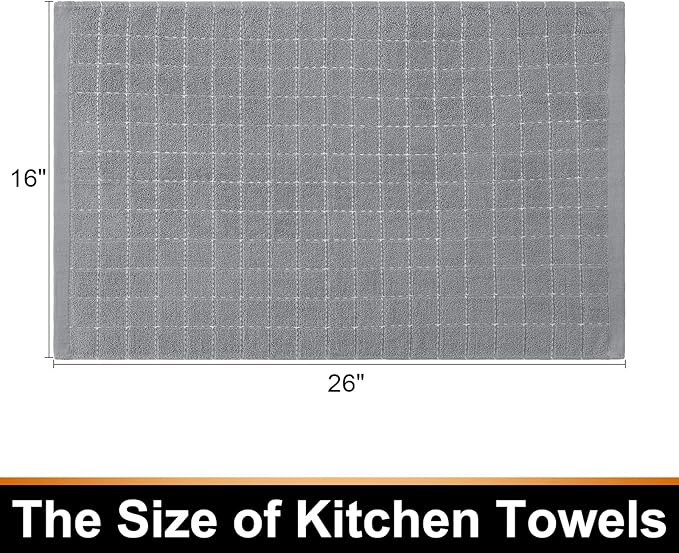 Mordimy 100% Cotton Terry Cloth Kitchen Towels, Super Soft and Absorbent Dish Towels for Drying, Checkered Designed Hand Towels for Kitchen, 16 x 26 Inches, 6 Pack, Light Grey