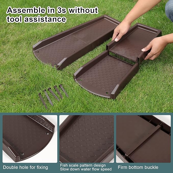 Rain Gutter Downspout Splash Block, Gutter Downspout Extensions for Water Drainage, 24" Gutter Splash Guards Downspout Extender, Fixable Down spout Drain Trays with PE Nails(2 Pack, Brown)