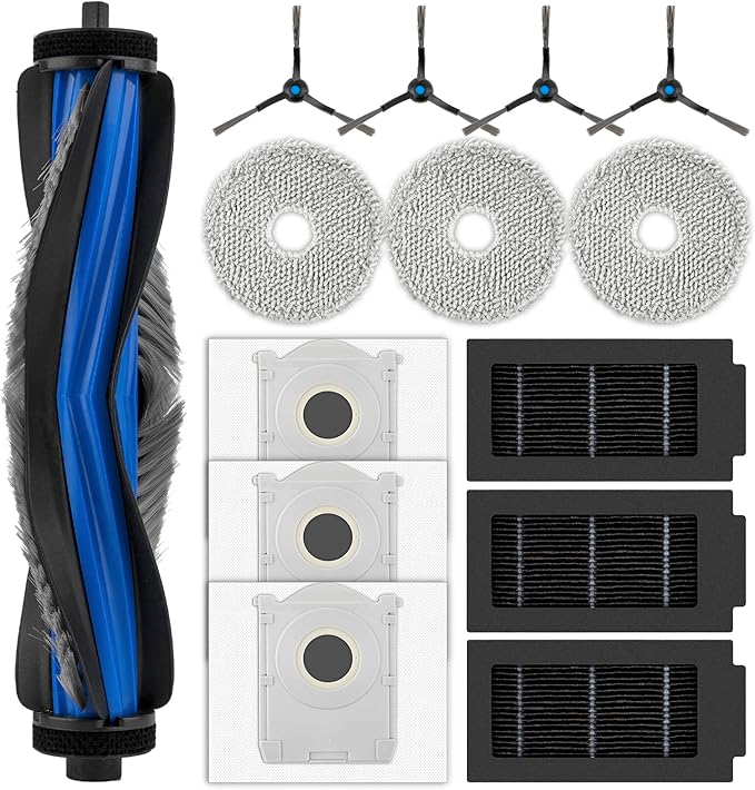 (14 Pack) T50 Pro Replacement Parts for ECOVACS DEEBOT T50 Pro/ T50 Omni/ T50 Pro Omni/Omni Robot Vacuum Cleaner, 1 Roller Brush, 4 Side Brushes, 3 Dust Bags, 3 HEPA Filters, 3 Mop Pads