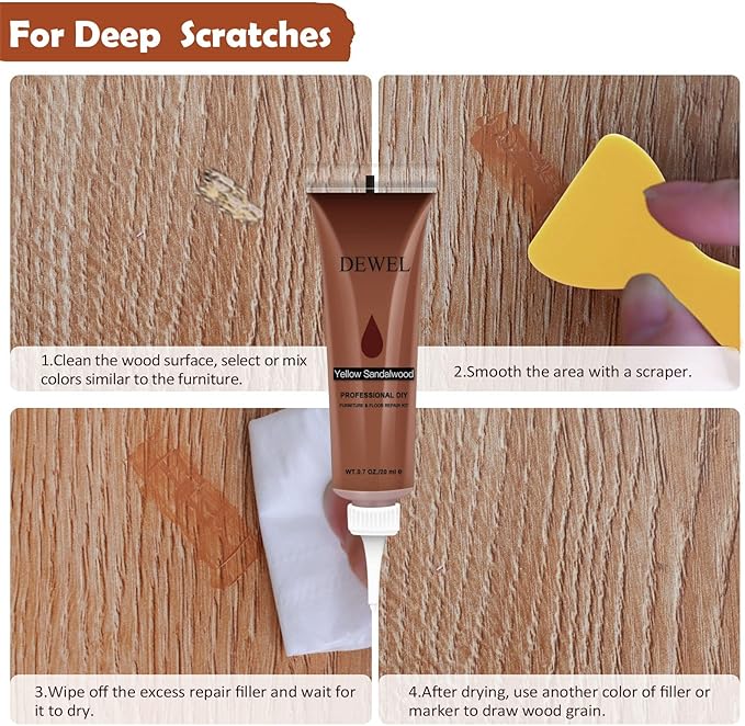 SEISSO Wood Furniture Repair Kit- 8 Colors Wood Fillers and Touch Up Markers, New Upgrade Wood Repair Kit, Wood Markers for Scratches Stains- Restore Wooden Table, Cabinet, Floors, Door, 20 Sets