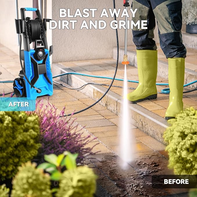 5000 PSI Adjustable Electric Pressure Washer, 2025 New Power Washer Pressure Adjustable (2500PSI-5000PSI) with 33ft Pressure Hose, 4 Nozzle and Detergent Tank for Cars, Upgraded 8053