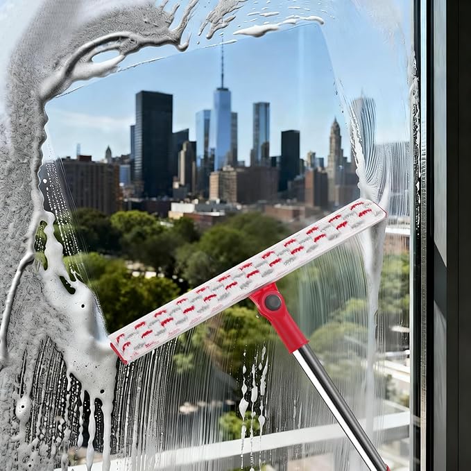 2-in-1 Professional Window Squeegee, 86.6'' Window Cleaner Tool with 6-Section Extension Pole, Window Cleaning Kit with 4 Microfiber Cloth, Window Washing Equipment for in/Outdoor Windows