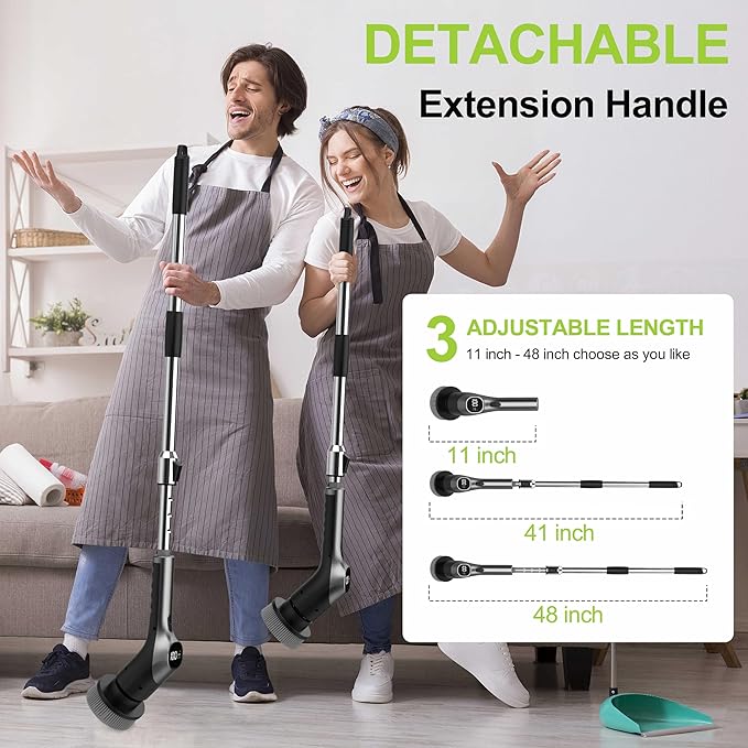 WKY-Electric Spin Scrubber - Upgraded 12-in-1 IPX7 Waterproof Shower Scrubber, Retractable Handle & 2-Speed for Toilet, Bathroom, Bathtub, Tile Floors Black