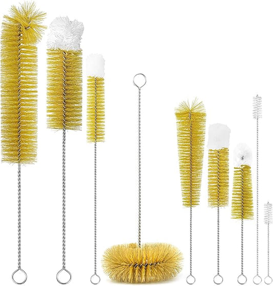 9-Pack Thin Long Handle Bottle Brushes, Stainless Steel Wire Cleaners with Boar Bristle & Wool Tip, Flexible Narrow Neck Cleaner for Wine Bottles, Tubes, Straws, Pipe, Hose & Decanter