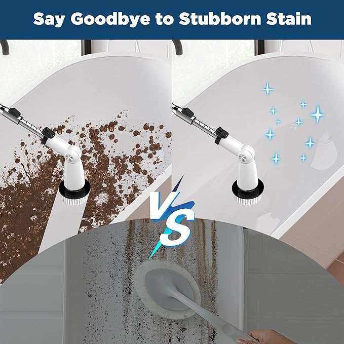 EcoGecko Electric Spin Scrubber, Bathroom Cleaner, Power Shower Cleaning Brush with Extendable Handle & 4 Brush Heads, Dual Speed & USB-C Charging, Shower Scrubber for Bathtub, Tile, and Floor