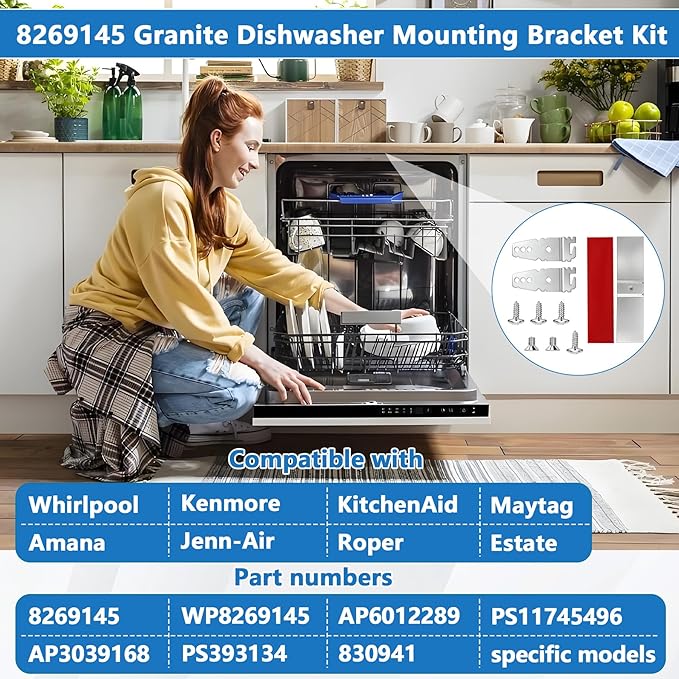 BigHead 8269145 Granite Countertop Dishwasher Mounting Bracket Kit - 2 Sets Granite Grabbers with Screws, Compatible with Whirlpool Kenmore KitchenAid, Replaces WP8269145 AP6012289 PS11745496