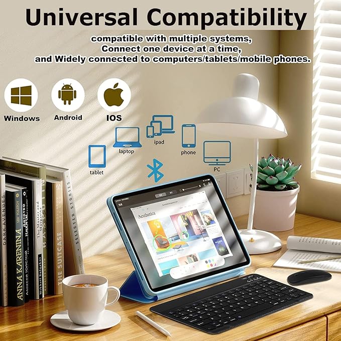 Bluetooth Wireless Keyboard and Mouse Combo,Ultra-Slim Ergonomic Small Rechargeable Bluetooth Keyboard Mouse Set for Apple iPad iPhone Samsung Tablet Phone Android PC Computer Mac Smartphone (Black)