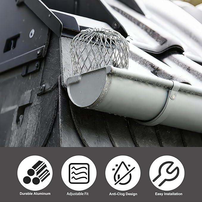 6 Pack Gutter Downspout Guards, OLULU Aluminum Leaf Filter,Gutter Downspout Screen Protector for Outdoor Rain System