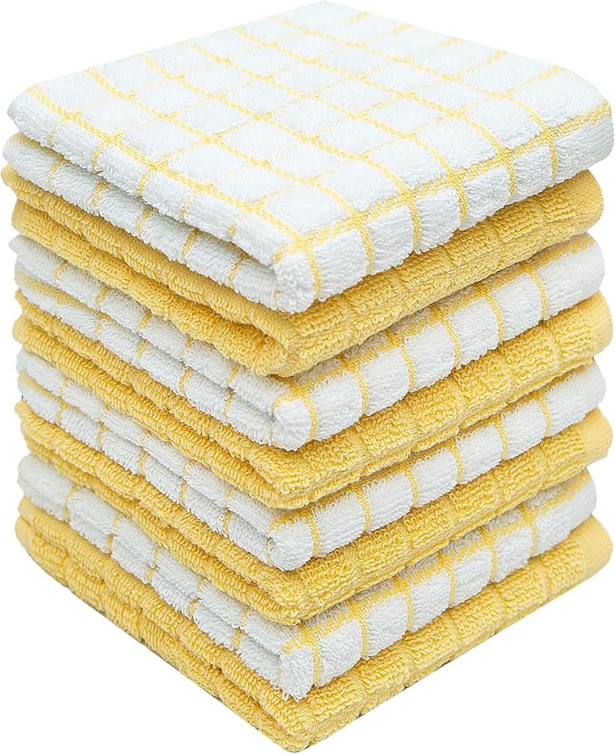 Bumble Dish Cloths (8 Pack) | 12" x 12" | 100% Cotton Kitchen Towels | 405 GSM | Soft, Highly Absorbent & Durable Dish Towels for Kitchen | Yellow