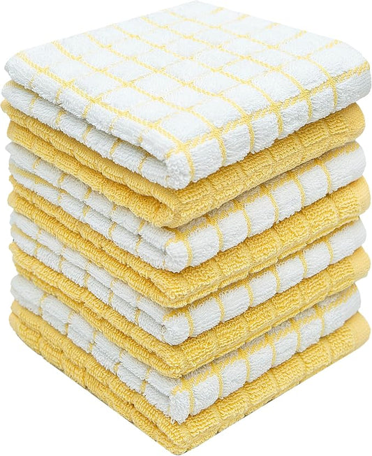 Bumble Dish Cloths (8 Pack) | 12" x 12" | 100% Cotton Kitchen Towels | 405 GSM | Soft, Highly Absorbent & Durable Dish Towels for Kitchen | Yellow
