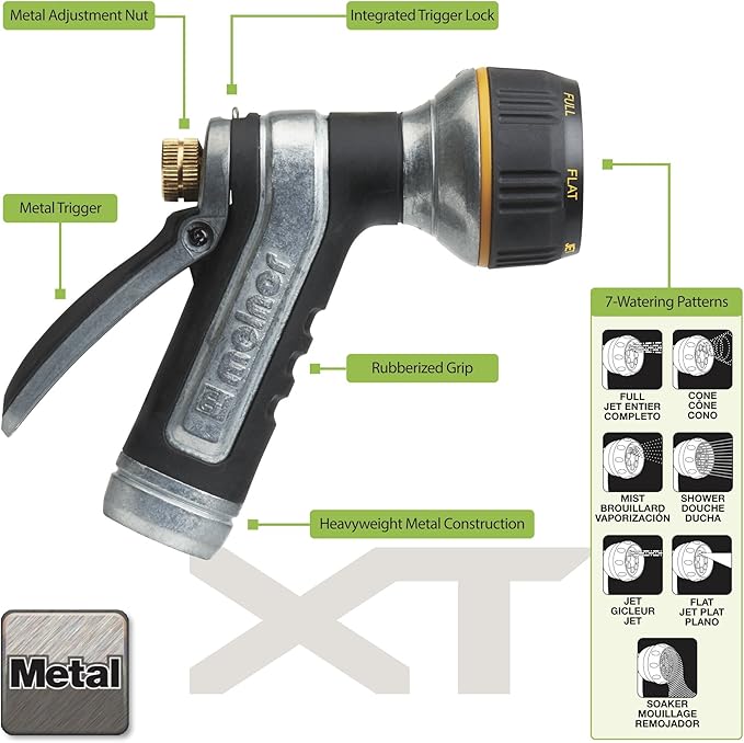 Melnor 65020-AMZ Metal Nozzle with QuickConnect Product Adapter Set, Multi-Pattern, Heavyweight Rear Trigger