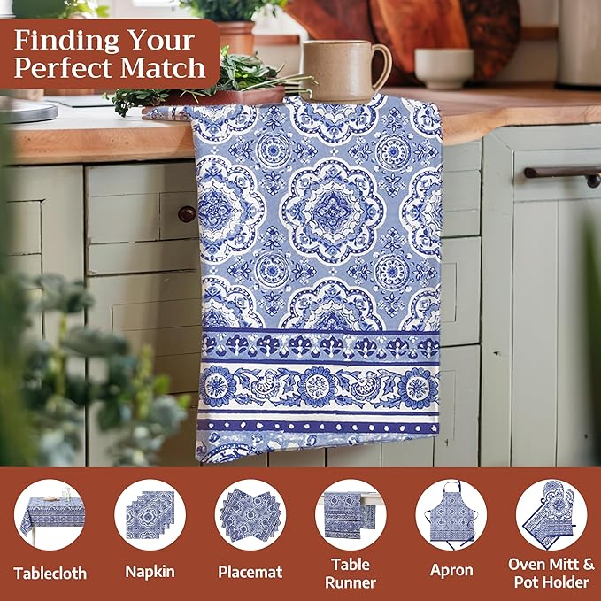 Maison d'Hermine Kitchen Towels Set of 3 100% Cotton 27.50" x 20" Reusable Cloth Tea Dish Towels Absorbent with Hanging Loop for Kitchen, Home, Dining, Cocktail Parties Spring/Summer (Melodie Bleue)