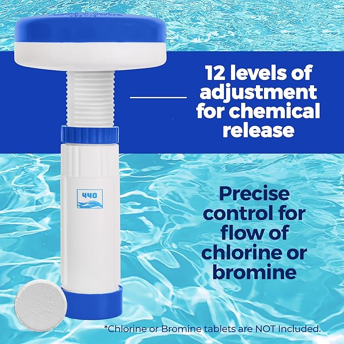 440 Mini Premium Floater Dispenser for Spa, Hot Tub and Small Pools for 1 Inch Chlorine or Bromine Tablets. (Tablets NOT Included) Adjustable Chemical Float from 0 to 13 Flow Control (Pack of 24)