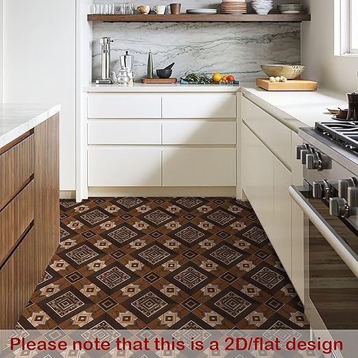 Nuxovilar Peel and Stick Vinyl Floor Tiles, 12x12 Inch Dark Wood Geometric Mosaic Pattern, Self-Adhesive Flooring (10 Pcs)