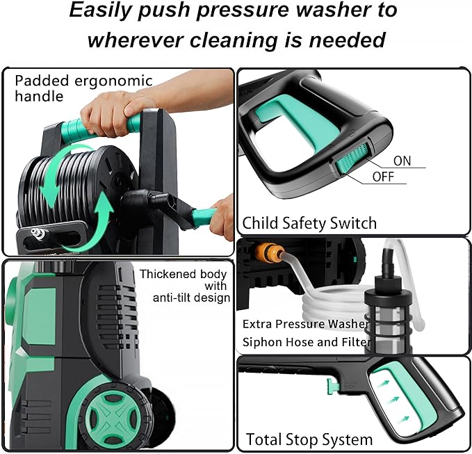 2026New Pressure Washer 4800PSI, 34" Tall, 4 Quick Connect Nozzles,Inlet Hose&Filter&500mlFoam Cannon for Cars/Fences/Driveways/Home Cleaning,Blue