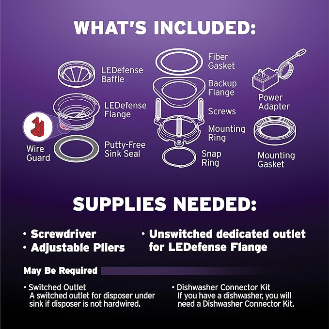 INSINKERATOR LEDefense Garbage Disposal Flange, Antimicrobial LED Accessory for INSINKERATOR Garbage Disposals, FLG-SS-LED