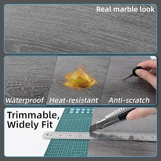 Art3d Peel and Stick Vinyl Floor Tiles 30-Pack 12 x 12 inch, Self Adhesive Waterproof Flooring Wood Planks for Kitchen, Dining Room, Bedrooms, Cover 30 Sq.Ft, Grey Oak