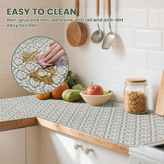 Drawer Liner and Shelf Liner for Kitchen Cabinet Liner Non-Adhesive Non-Slip Shelf Paper, Thick Strong Grip Waterproof Easy to Clean for Shelves, Cupboard, Desks, Baroque Pattern, 17.5 in x 20 FT