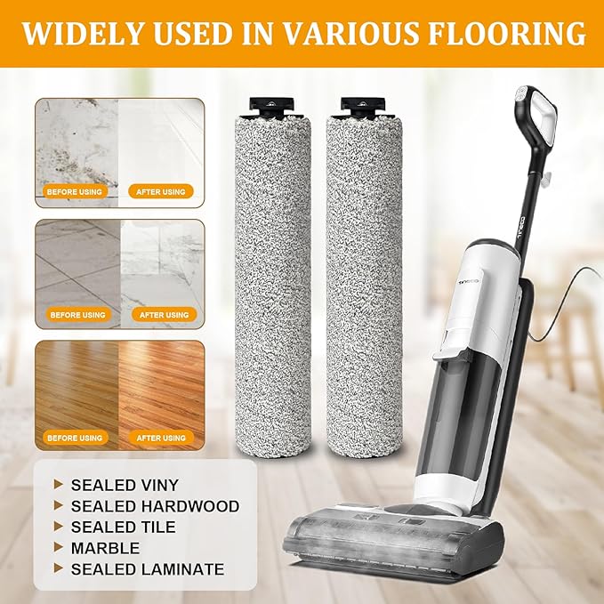 2 Pack Soft Roller Brush Replacement Parts for Tineco Floor ONE S5 Steam Cleaner Wet Dry Vacuum, Replacement Parts Accessory Kit for Tineco Floor Cleaner Including 3 Pack Vacuum HEPA Filters