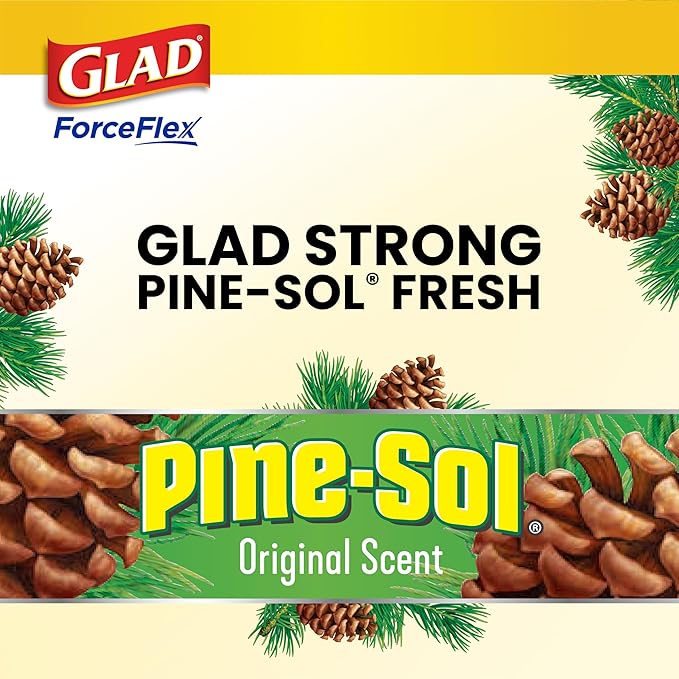 Glad Large 30 Gallon Trash Bags, Pine-Sol Heavy Duty Garbage Bags, Forceflex with Drawstring, 50 Count (Packaging May Vary)