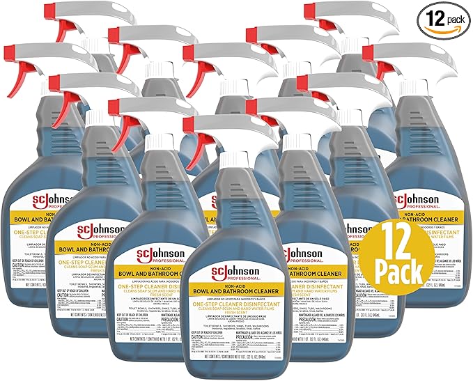SC Johnson Professional Non-Acid Bowl and Bathroom Cleaner, Disinfectant Cleaner, Soap Scum Remover, 32 fl. oz., 12 Count, for Professional Use Only