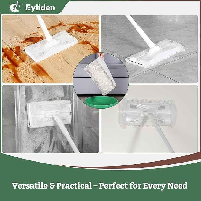 Eyliden Dust Mop, Sweeping & Mopping Kit with 58" Extended Long Handle, 36 Disposable Dry Cloths, Multi Surface Sweeper Mops for Hardwood, Tile, and Vinyl Floor Cleaning, Iron Handle, White