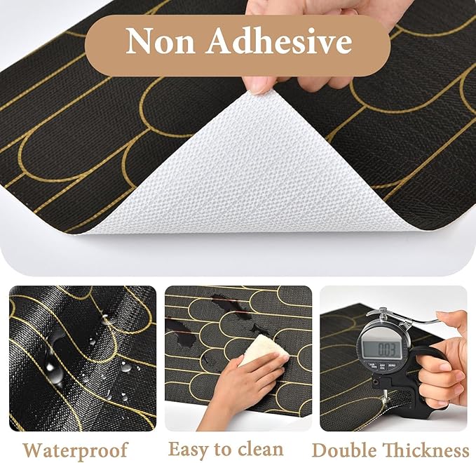 Shelf Liners for Kitchen Cabinets Drawer Liner 23.6in x 30FT Non Adhesive Black Gold Line Thickened Refrigerator Shelf Liner Paper Strong Easy to Clean for Tool Box with Knife and Tape Measure