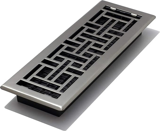 Decor Grates AJH414-NKL 4-Inch by 14-Inch Oriental Floor Register, Brushed Nickel