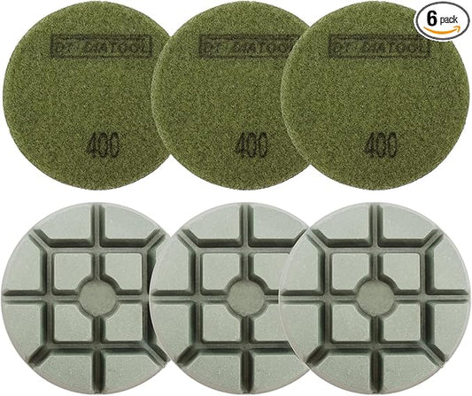 DT-DIATOOL 3 Inch Diamond Polishing Pads, 6pcs #400 Wet Polishing Hook and Loop Pads for Concrete Countertop
